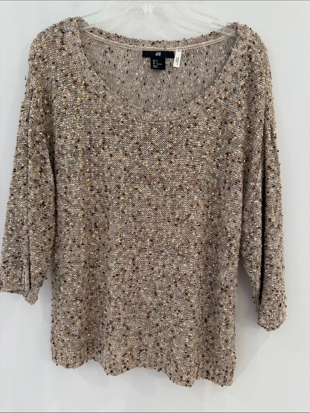 H&M Taupe Multicolor Fleck V-Neck Sweater